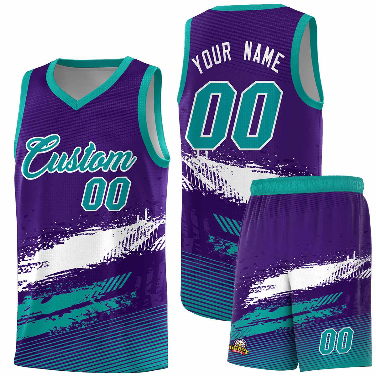 Custom Purple White and Aqua Graffiti Pattern Sports Uniform Basketball Jersey|KXKSHOP