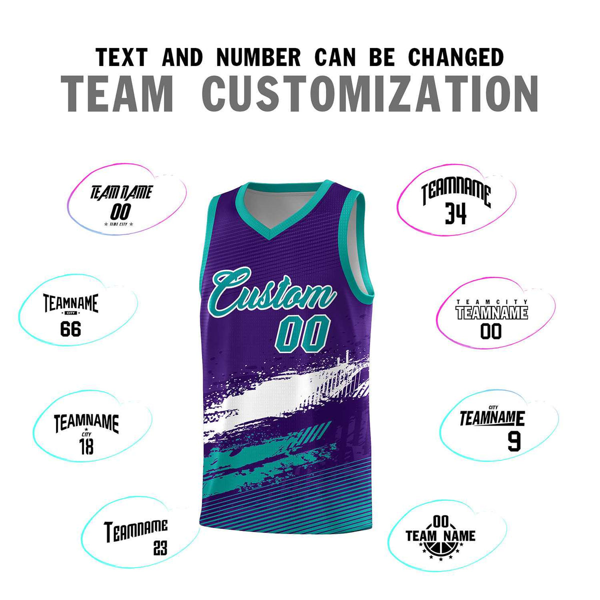 Custom Purple White and Aqua Graffiti Pattern Sports Uniform Basketball Jersey|KXKSHOP