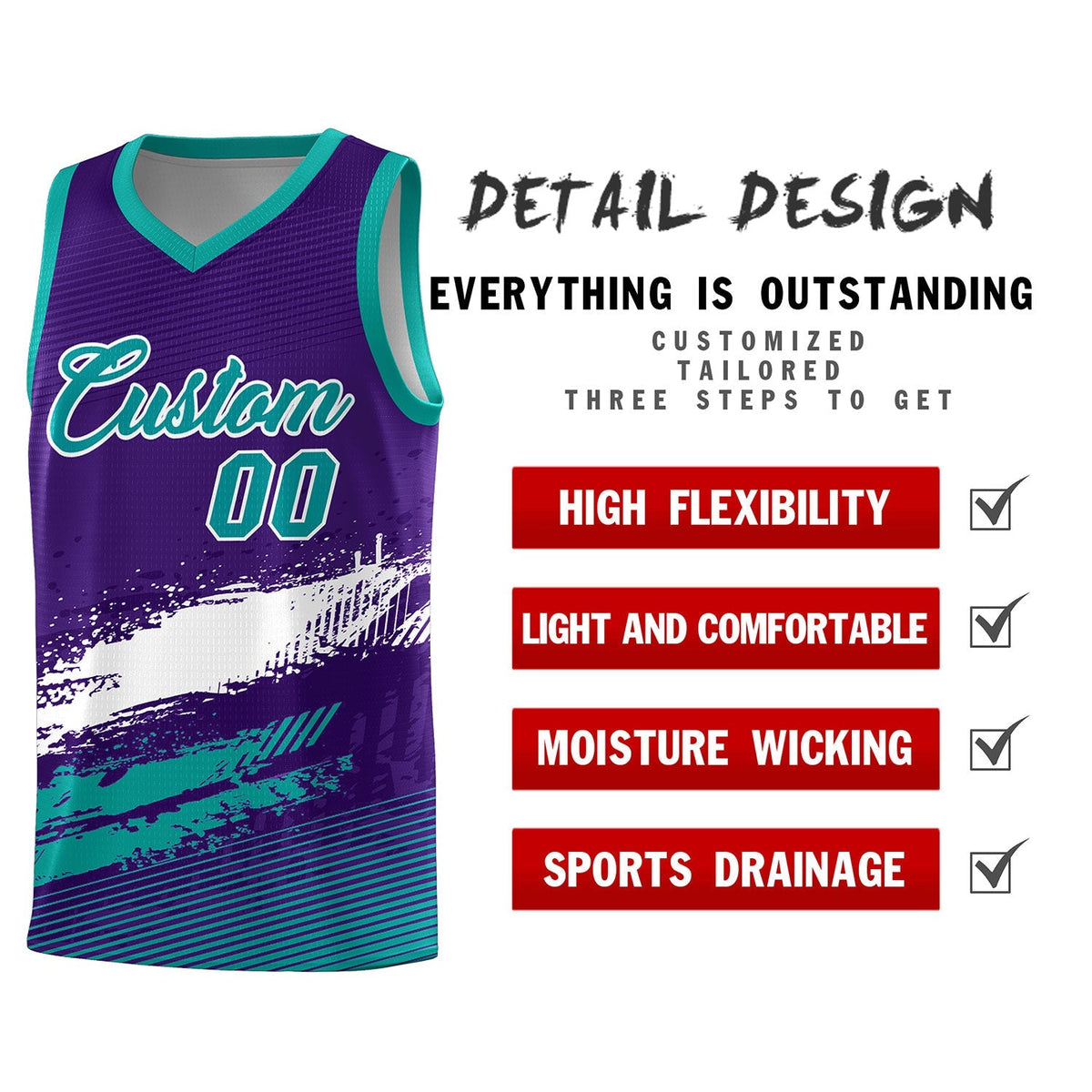 Custom Purple White and Aqua Graffiti Pattern Sports Uniform Basketball Jersey|KXKSHOP
