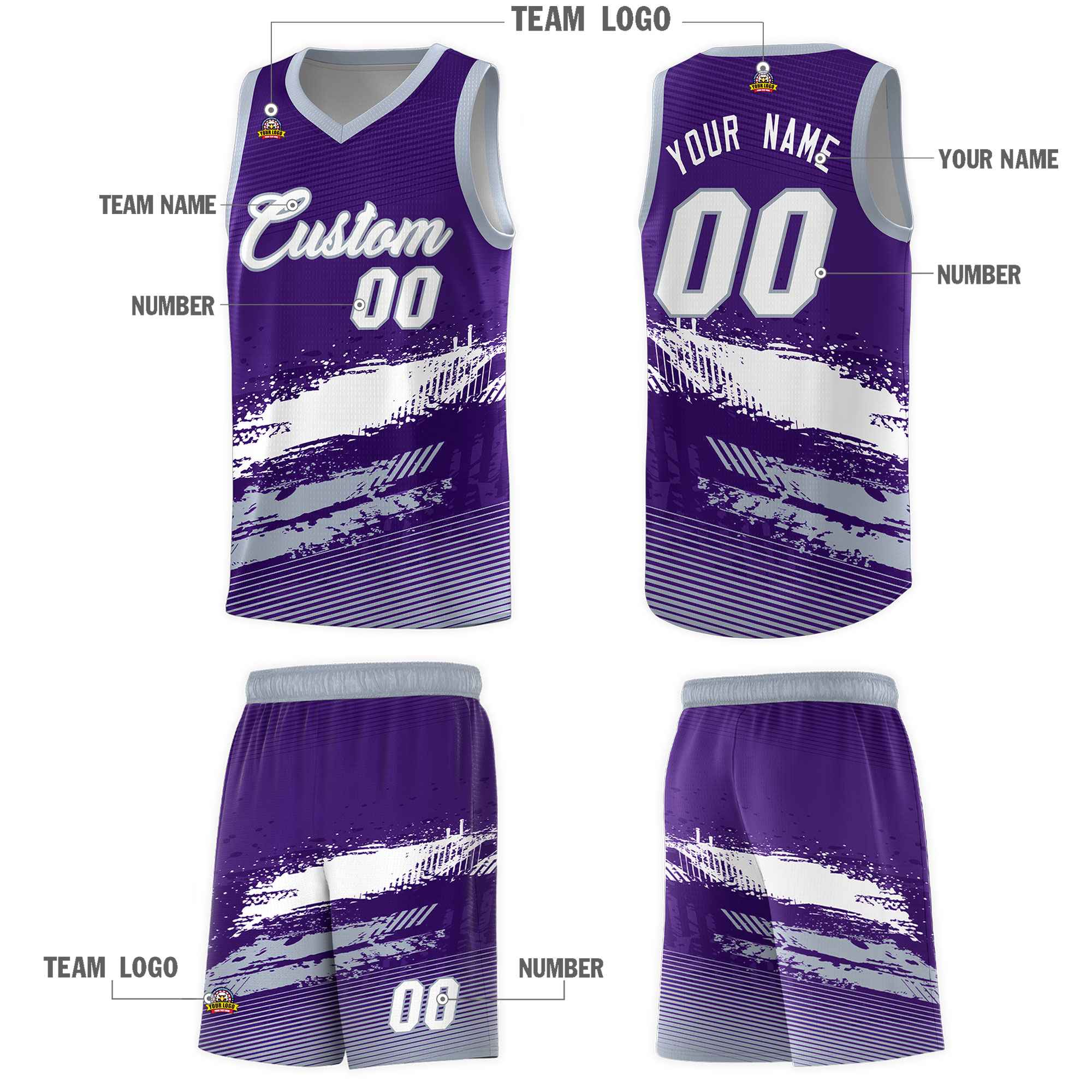 Custom Purple White and Gray Graffiti Pattern Sports Uniform Basketball Jersey|KXKSHOP