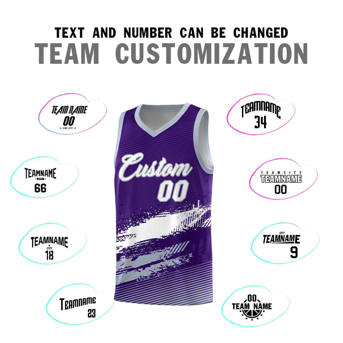 Custom Purple White and Gray Graffiti Pattern Sports Uniform Basketball Jersey|KXKSHOP