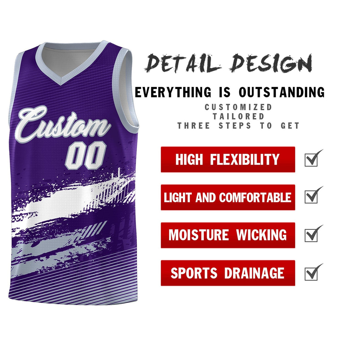 Custom Purple White and Gray Graffiti Pattern Sports Uniform Basketball Jersey|KXKSHOP
