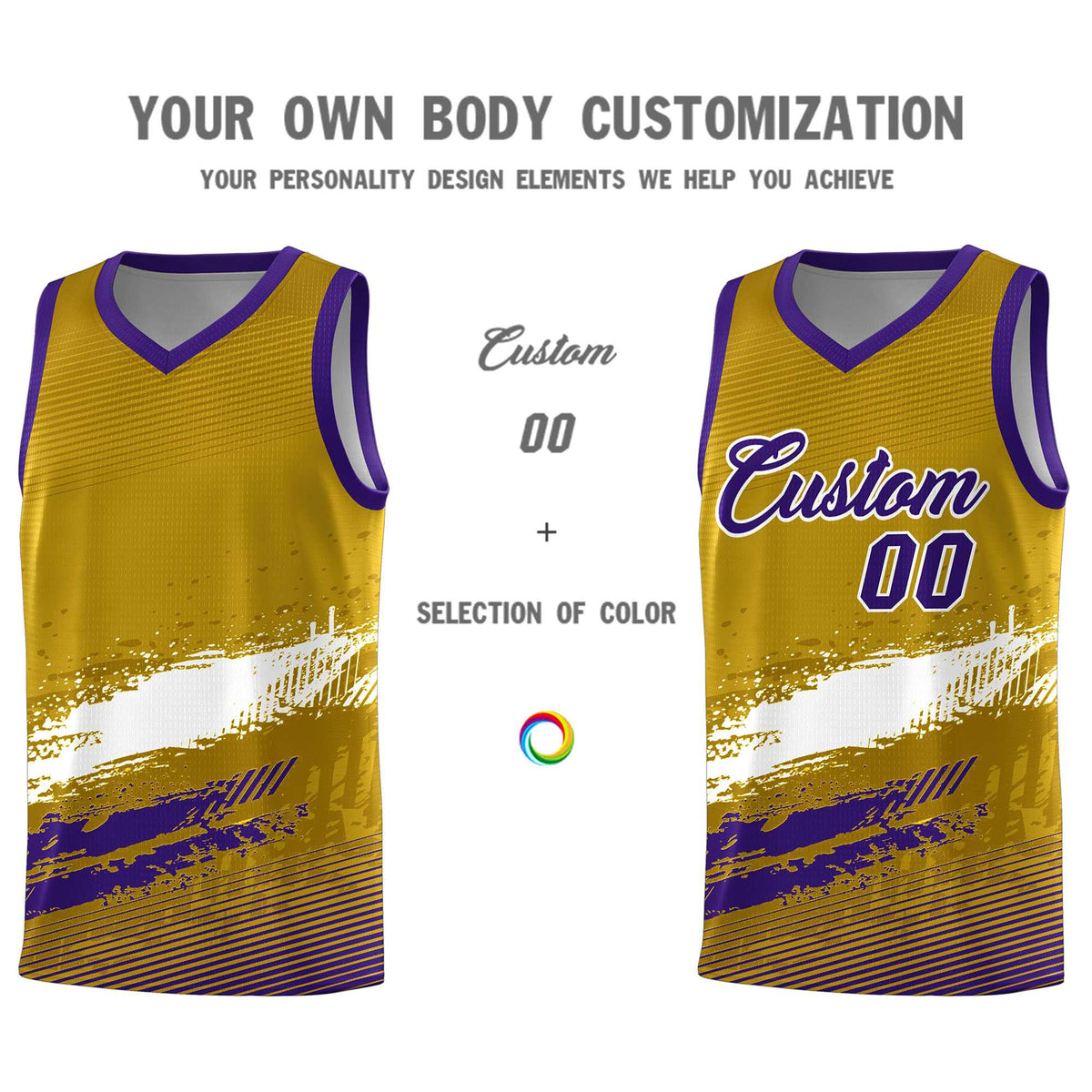 Custom Old Gold White and Purple Graffiti Pattern Sports Uniform Basketball Jersey|KXKSHOP