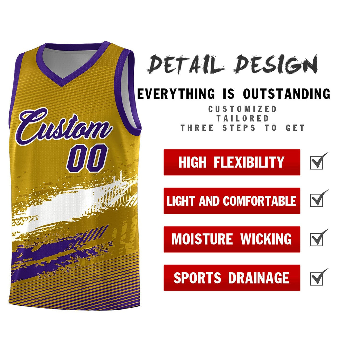 Custom Old Gold White and Purple Graffiti Pattern Sports Uniform Basketball Jersey|KXKSHOP