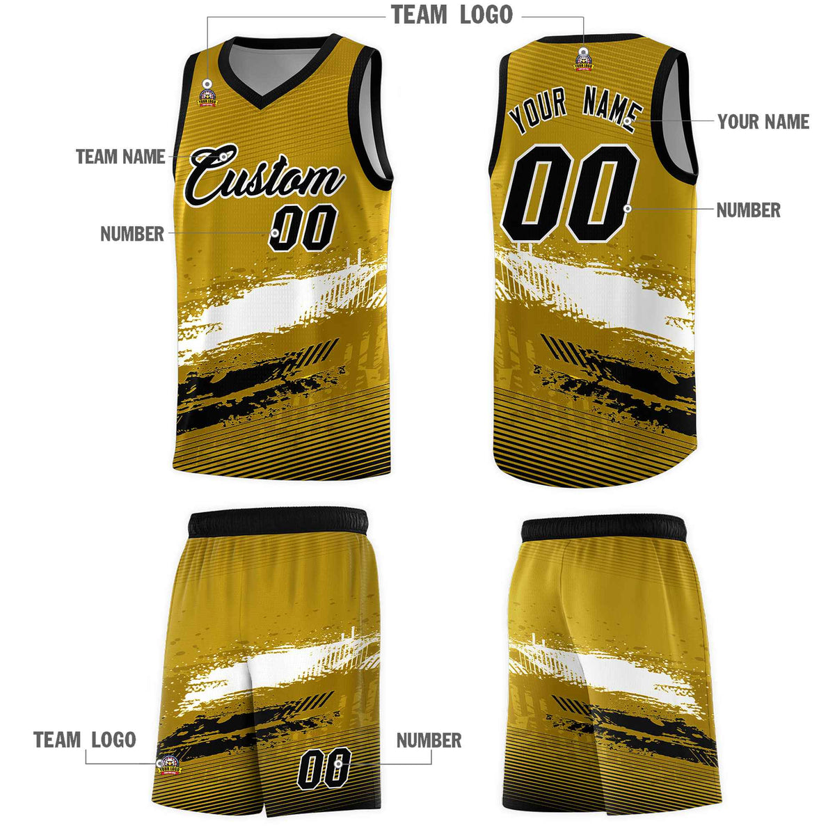 Custom Old Gold White and Black Graffiti Pattern Sports Uniform Basketball Jersey|KXKSHOP