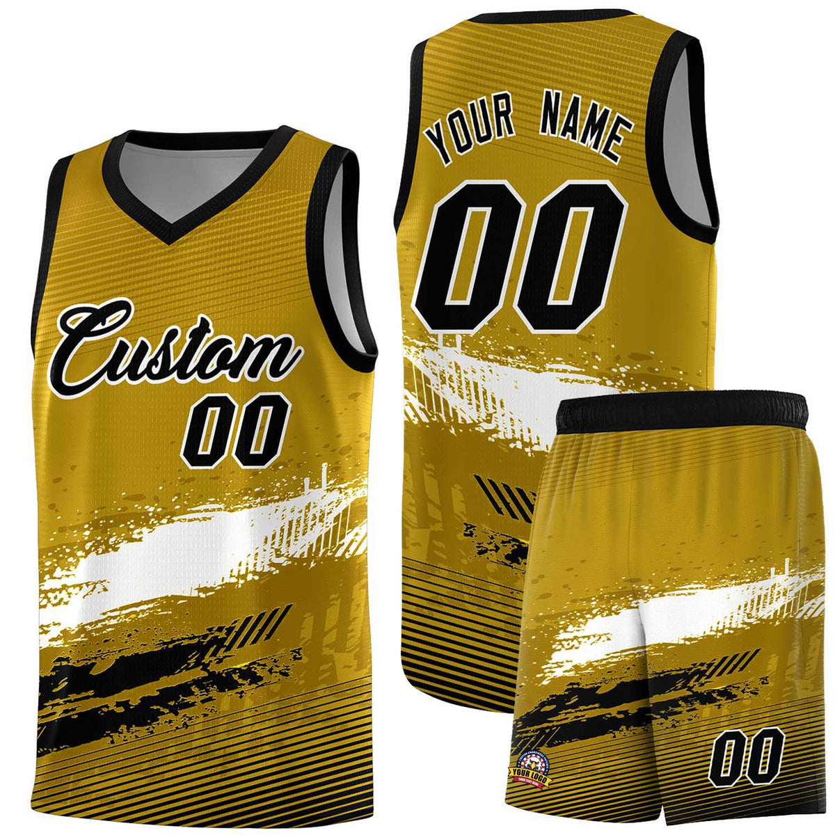 Custom Old Gold White and Black Graffiti Pattern Sports Uniform Basketball Jersey|KXKSHOP