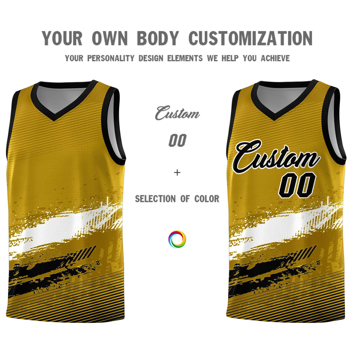 Custom Old Gold White and Black Graffiti Pattern Sports Uniform Basketball Jersey|KXKSHOP