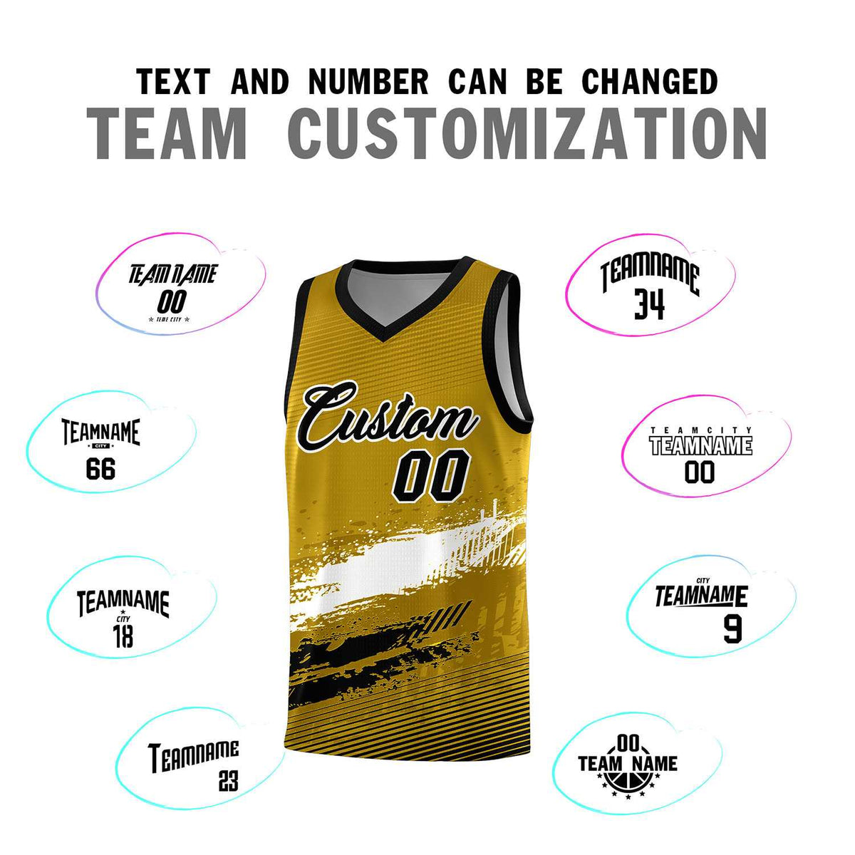 Custom Old Gold White and Black Graffiti Pattern Sports Uniform Basketball Jersey|KXKSHOP