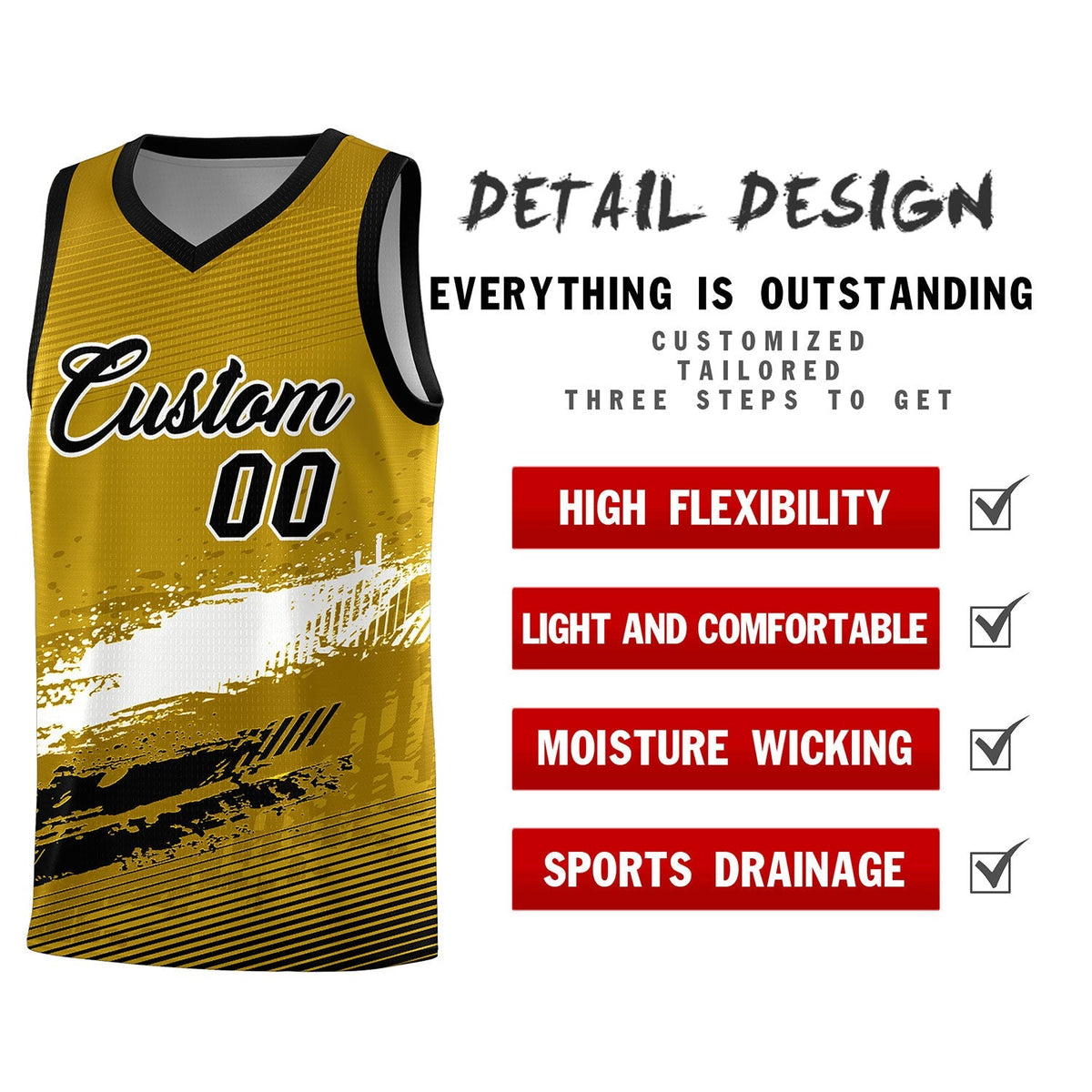Custom Old Gold White and Black Graffiti Pattern Sports Uniform Basketball Jersey|KXKSHOP