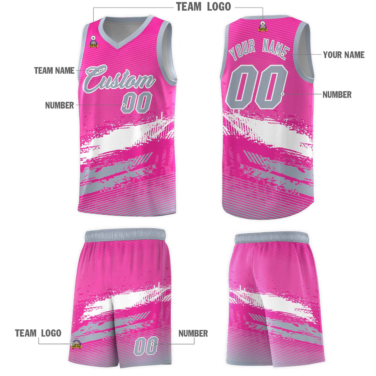 Custom Pink White and Gray Graffiti Pattern Sports Uniform Basketball Jersey|KXKSHOP