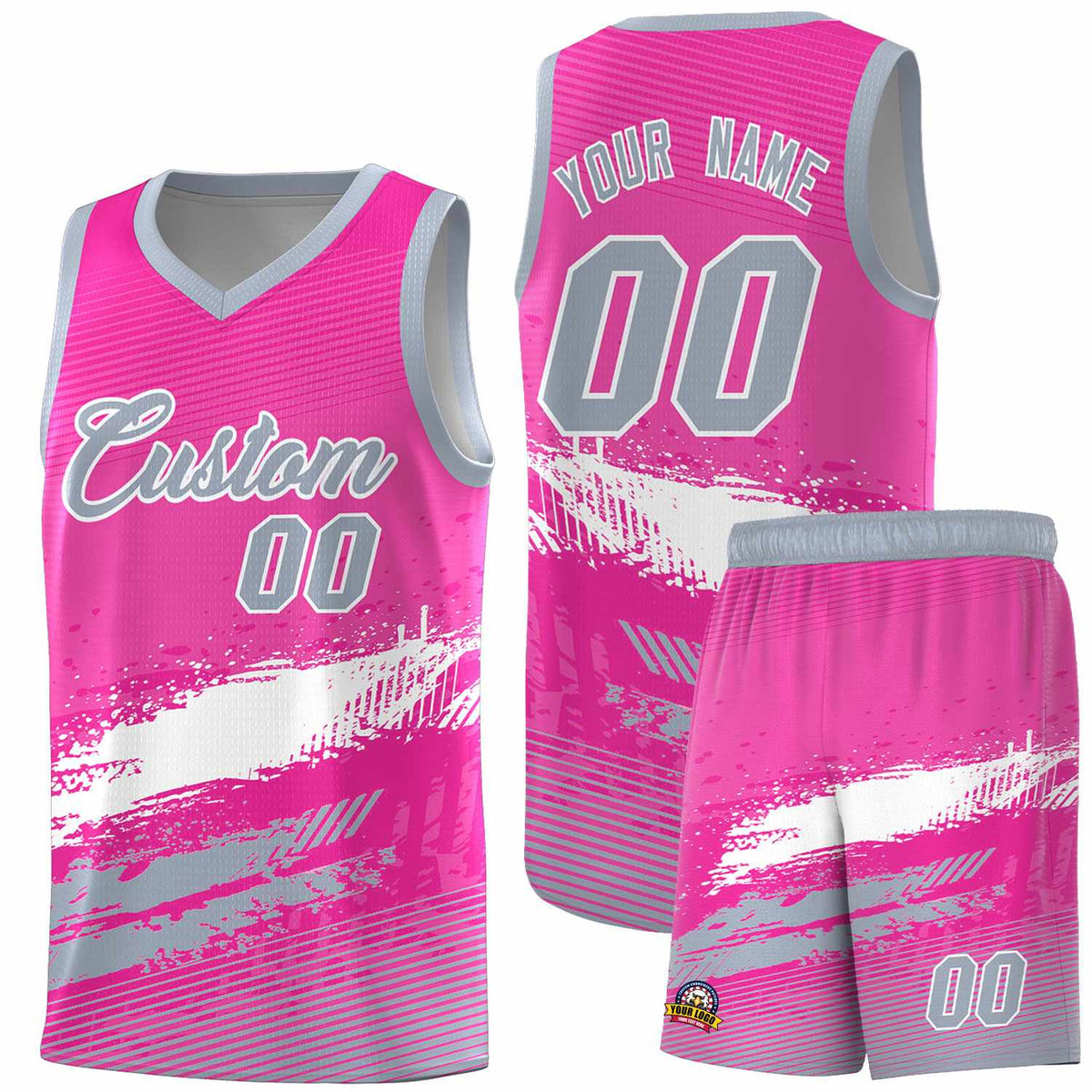 Custom Pink White and Gray Graffiti Pattern Sports Uniform Basketball Jersey|KXKSHOP