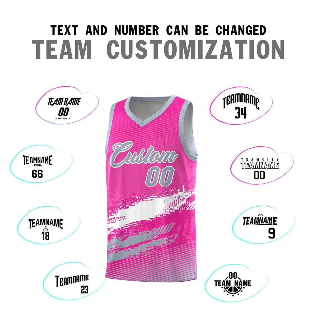 Custom Pink White and Gray Graffiti Pattern Sports Uniform Basketball Jersey|KXKSHOP