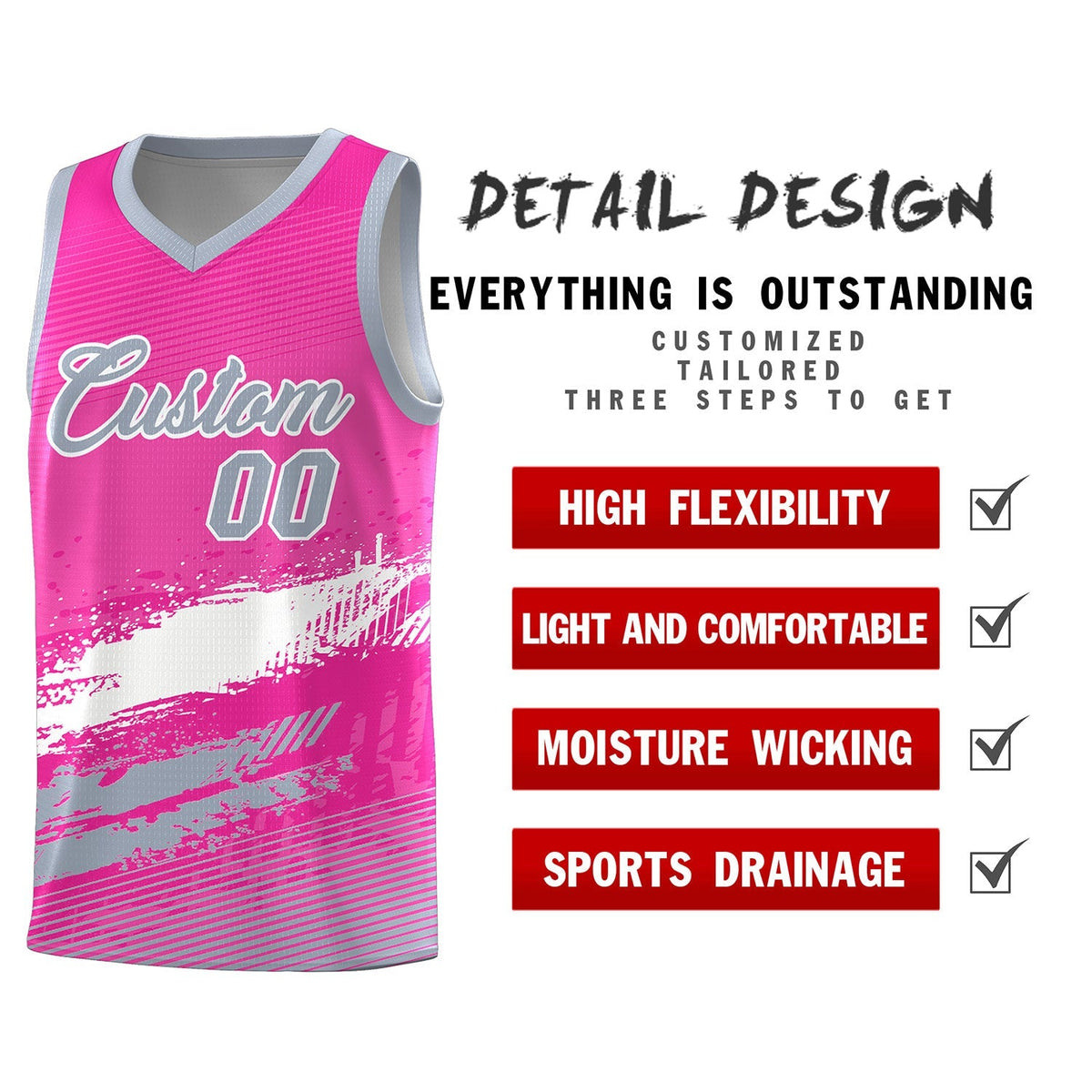 Custom Pink White and Gray Graffiti Pattern Sports Uniform Basketball Jersey|KXKSHOP