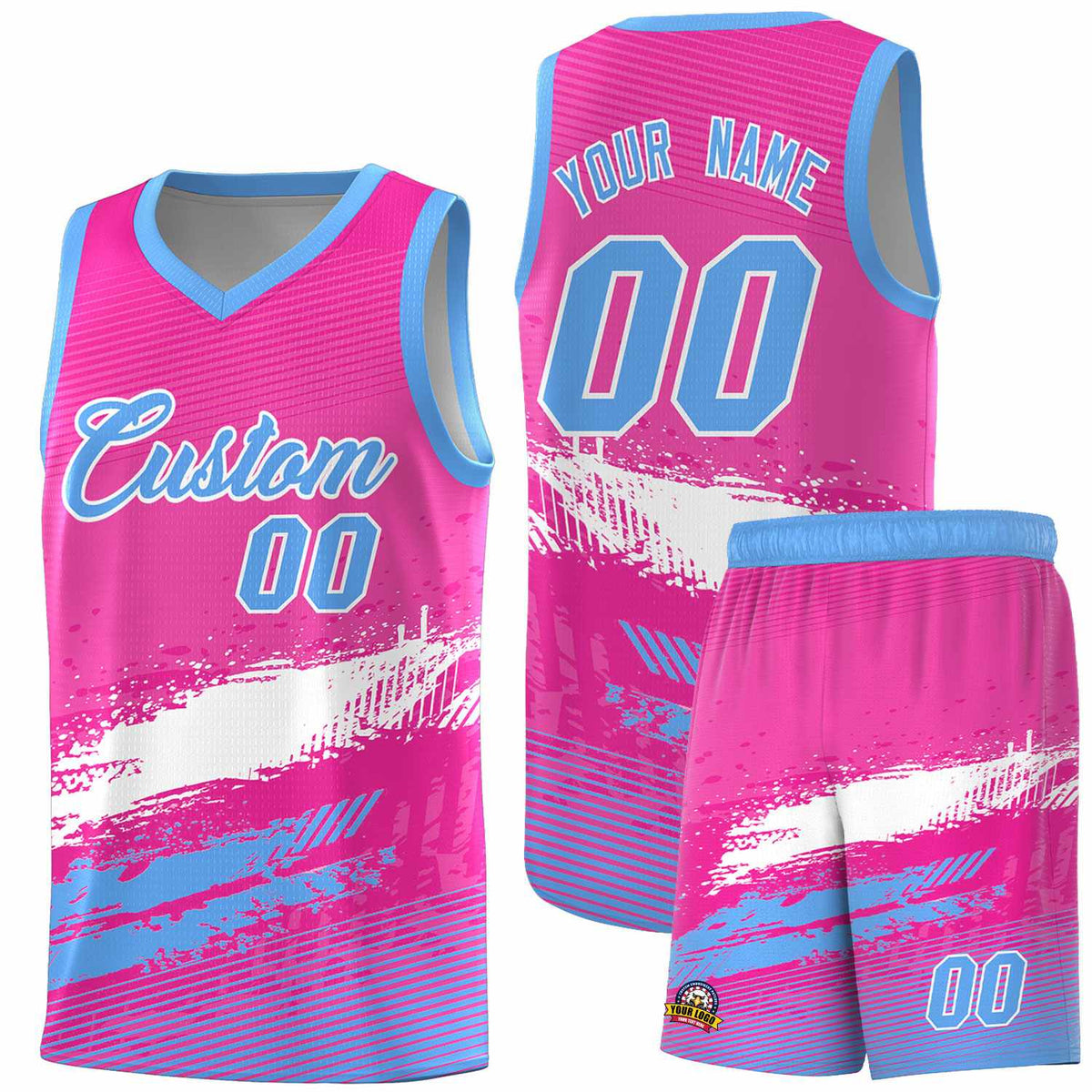 Custom Pink White and Powder Blue Graffiti Pattern Sports Uniform Basketball Jersey|KXKSHOP