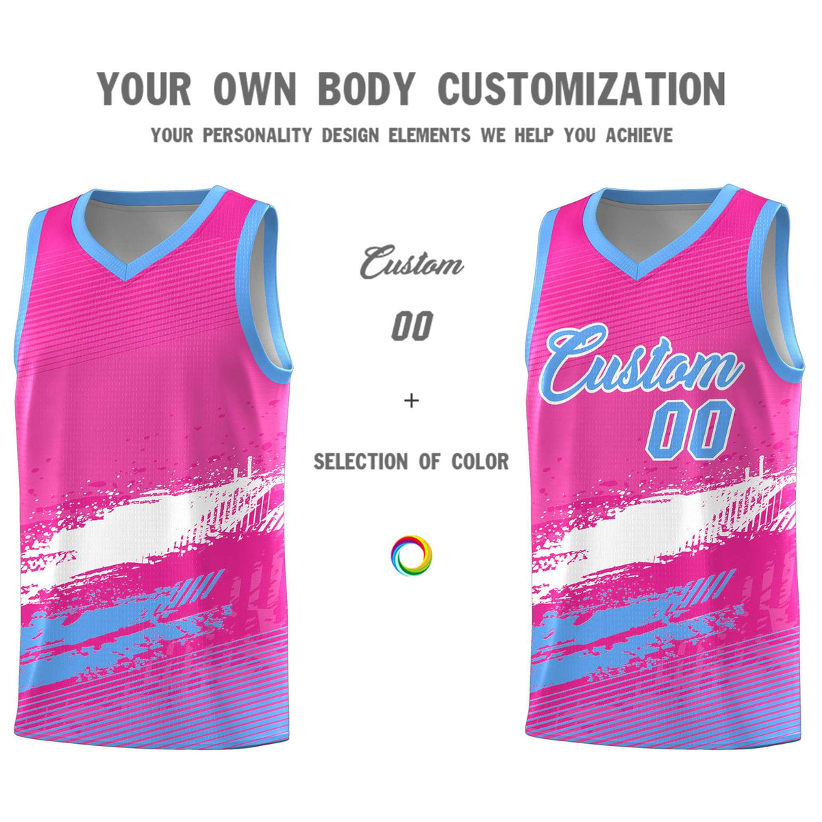 Custom Pink White and Powder Blue Graffiti Pattern Sports Uniform Basketball Jersey|KXKSHOP