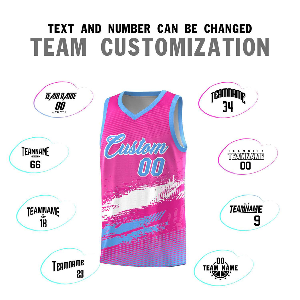 Custom Pink White and Powder Blue Graffiti Pattern Sports Uniform Basketball Jersey|KXKSHOP
