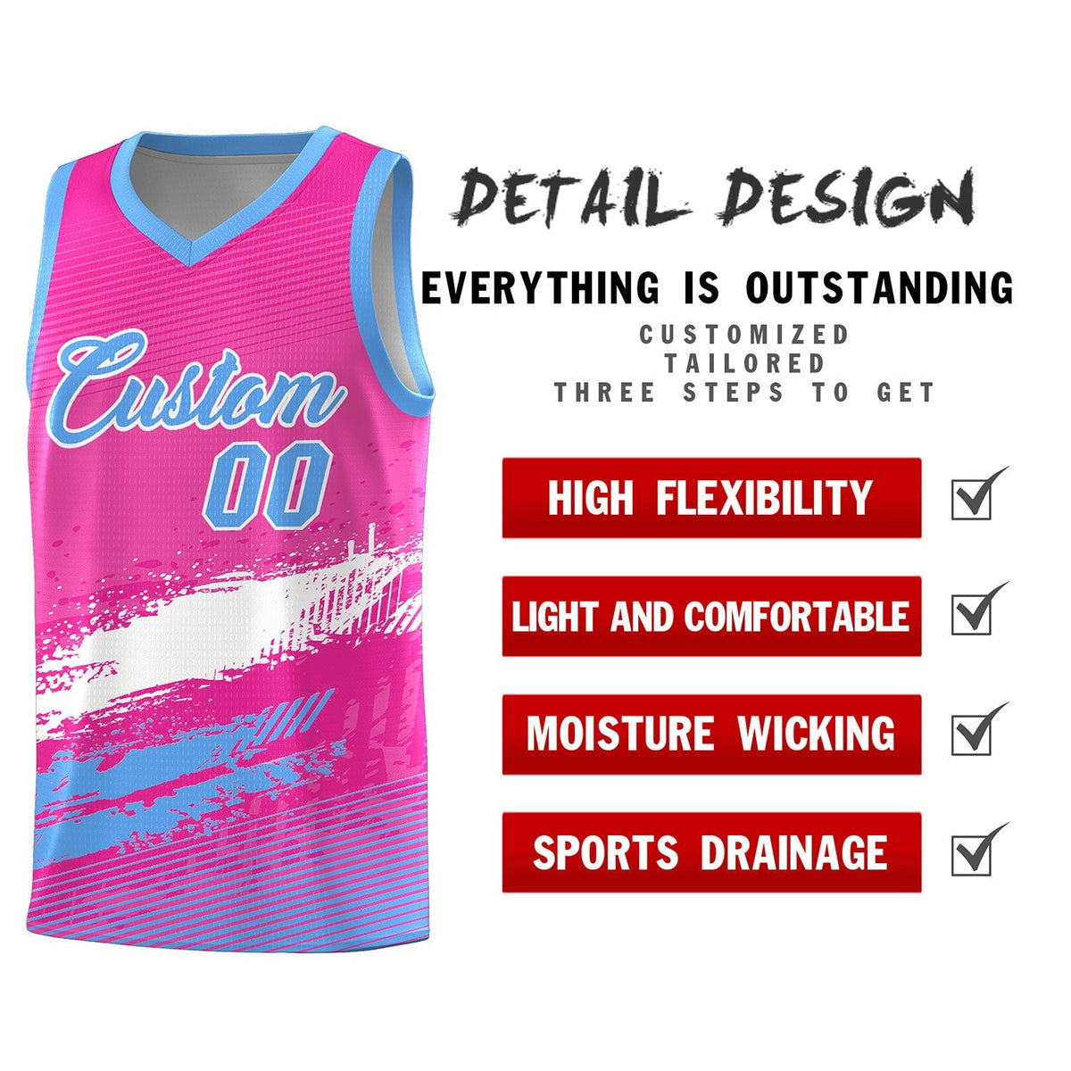 Custom Pink White and Powder Blue Graffiti Pattern Sports Uniform Basketball Jersey|KXKSHOP