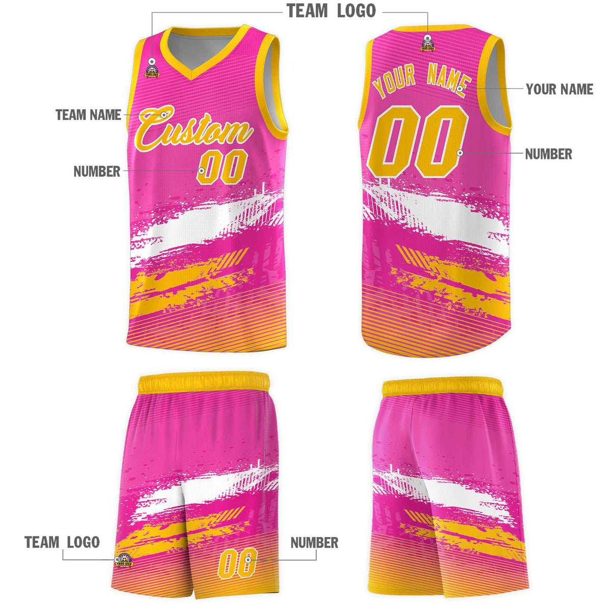 Custom Pink White and Yellow Graffiti Pattern Sports Uniform Basketball Jersey|KXKSHOP