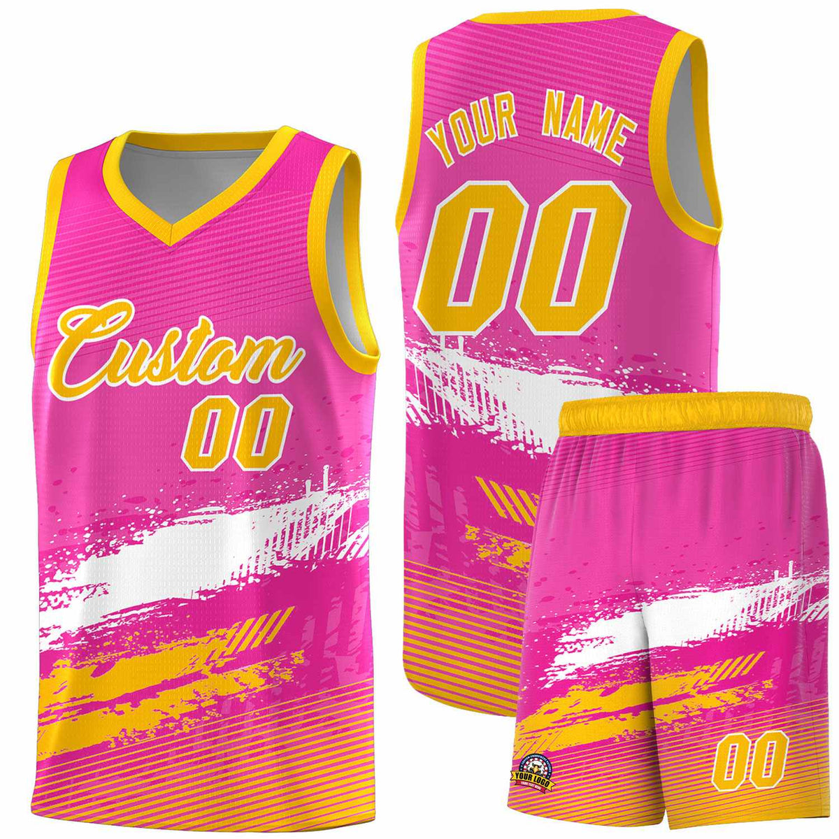 Custom Pink White and Yellow Graffiti Pattern Sports Uniform Basketball Jersey|KXKSHOP