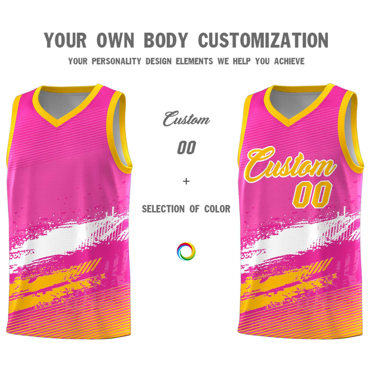 Custom Pink White and Yellow Graffiti Pattern Sports Uniform Basketball Jersey|KXKSHOP