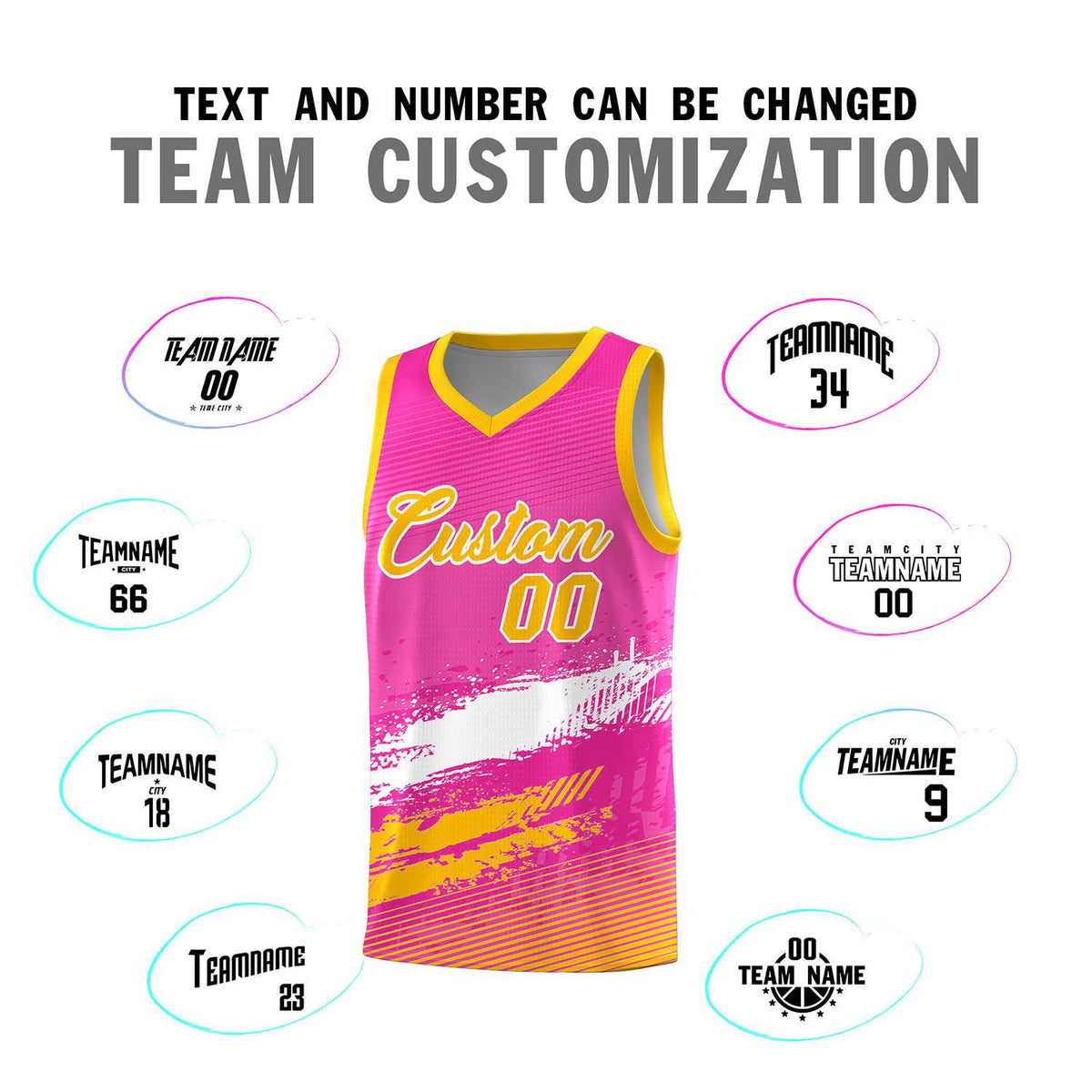 Custom Pink White and Yellow Graffiti Pattern Sports Uniform Basketball Jersey|KXKSHOP