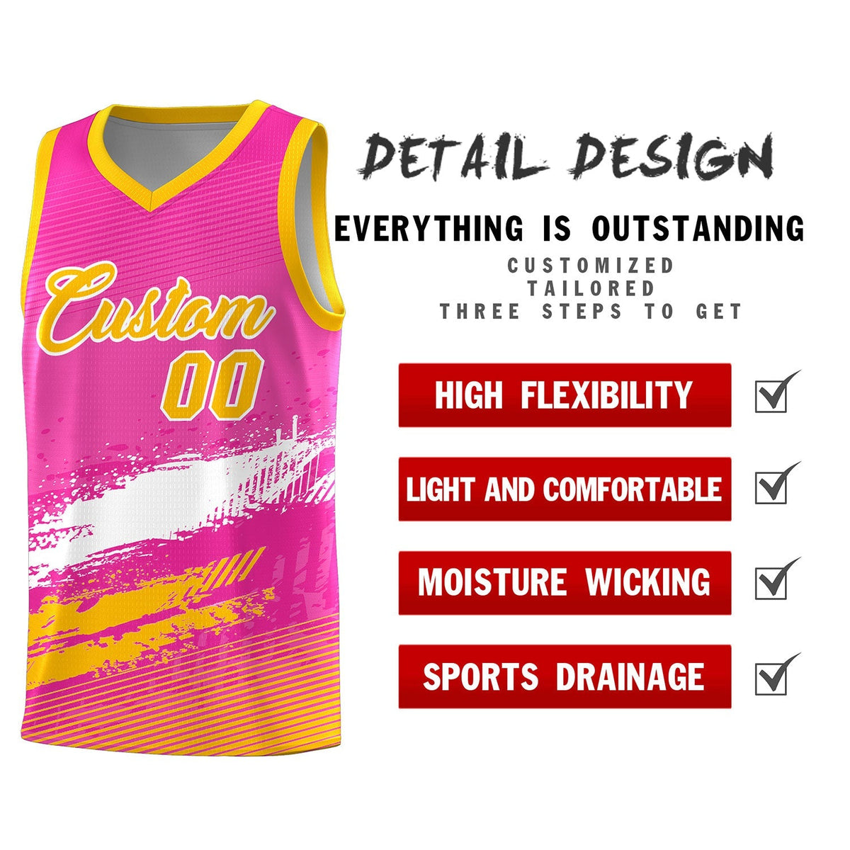 Custom Pink White and Yellow Graffiti Pattern Sports Uniform Basketball Jersey|KXKSHOP
