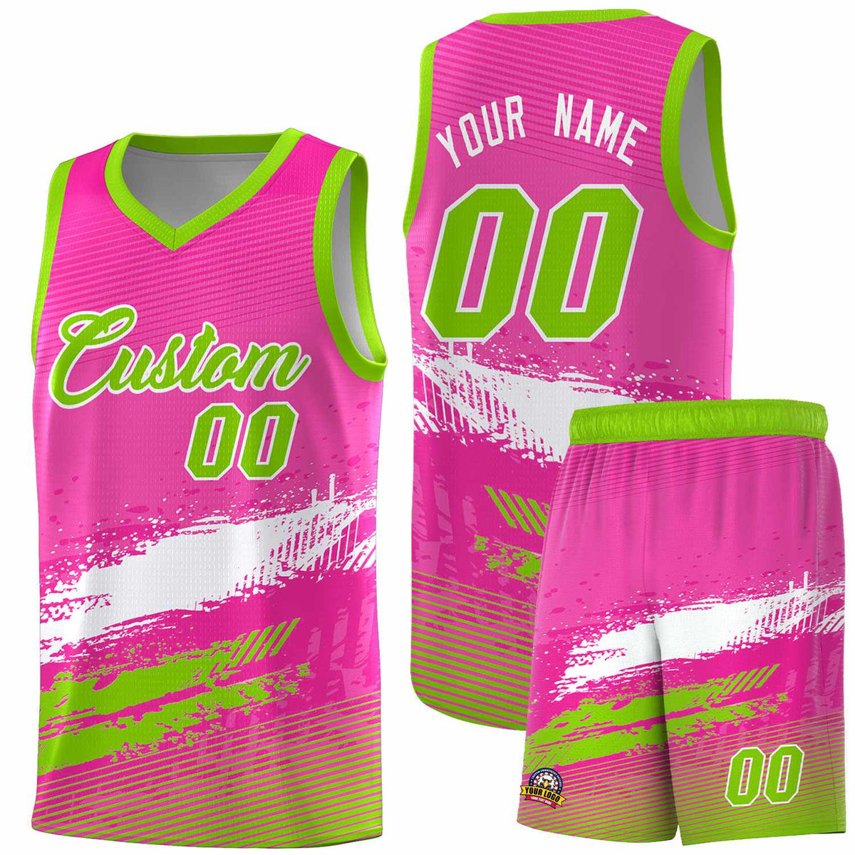 Custom Pink White and Neon Green Graffiti Pattern Sports Uniform Basketball Jersey|KXKSHOP