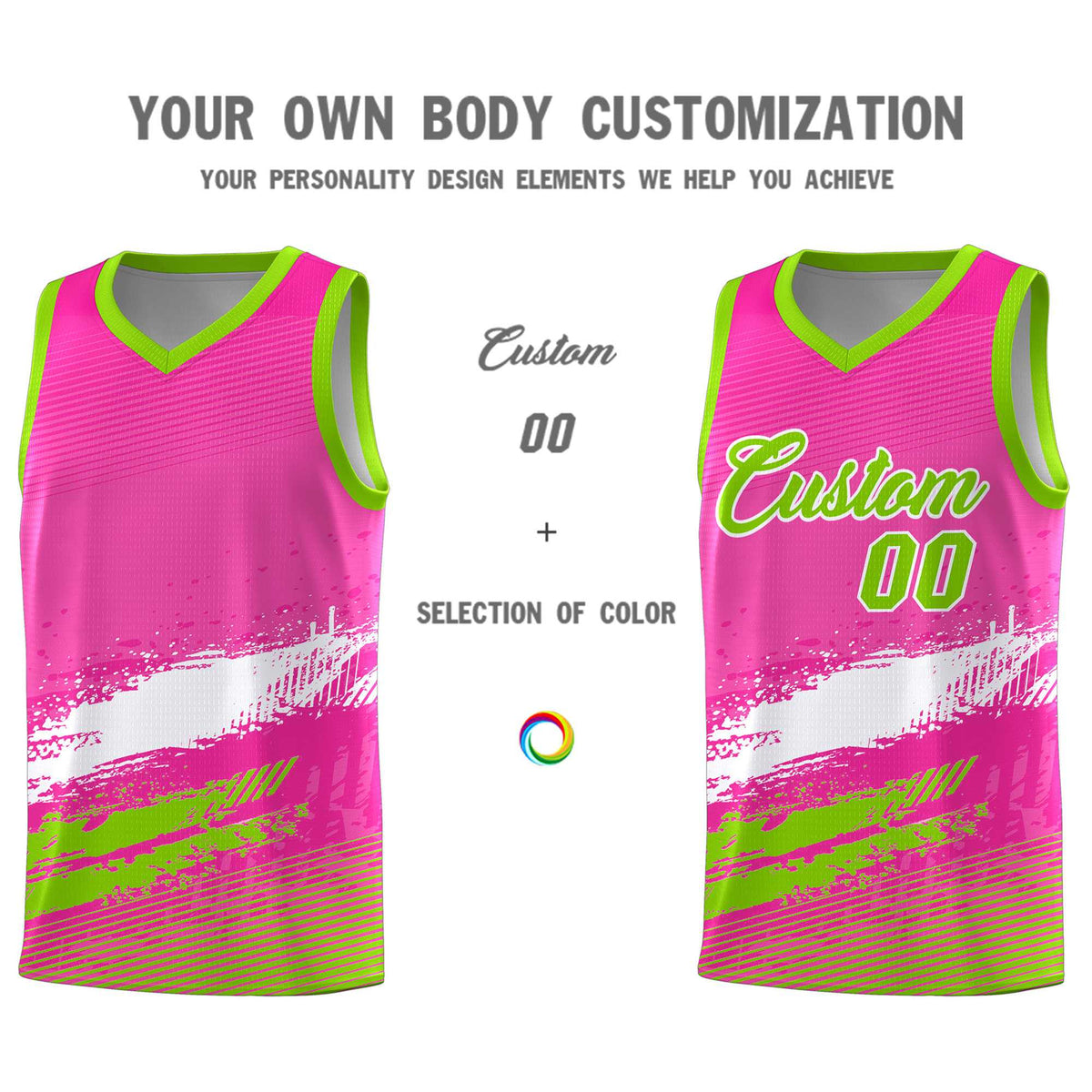 Custom Pink White and Neon Green Graffiti Pattern Sports Uniform Basketball Jersey|KXKSHOP