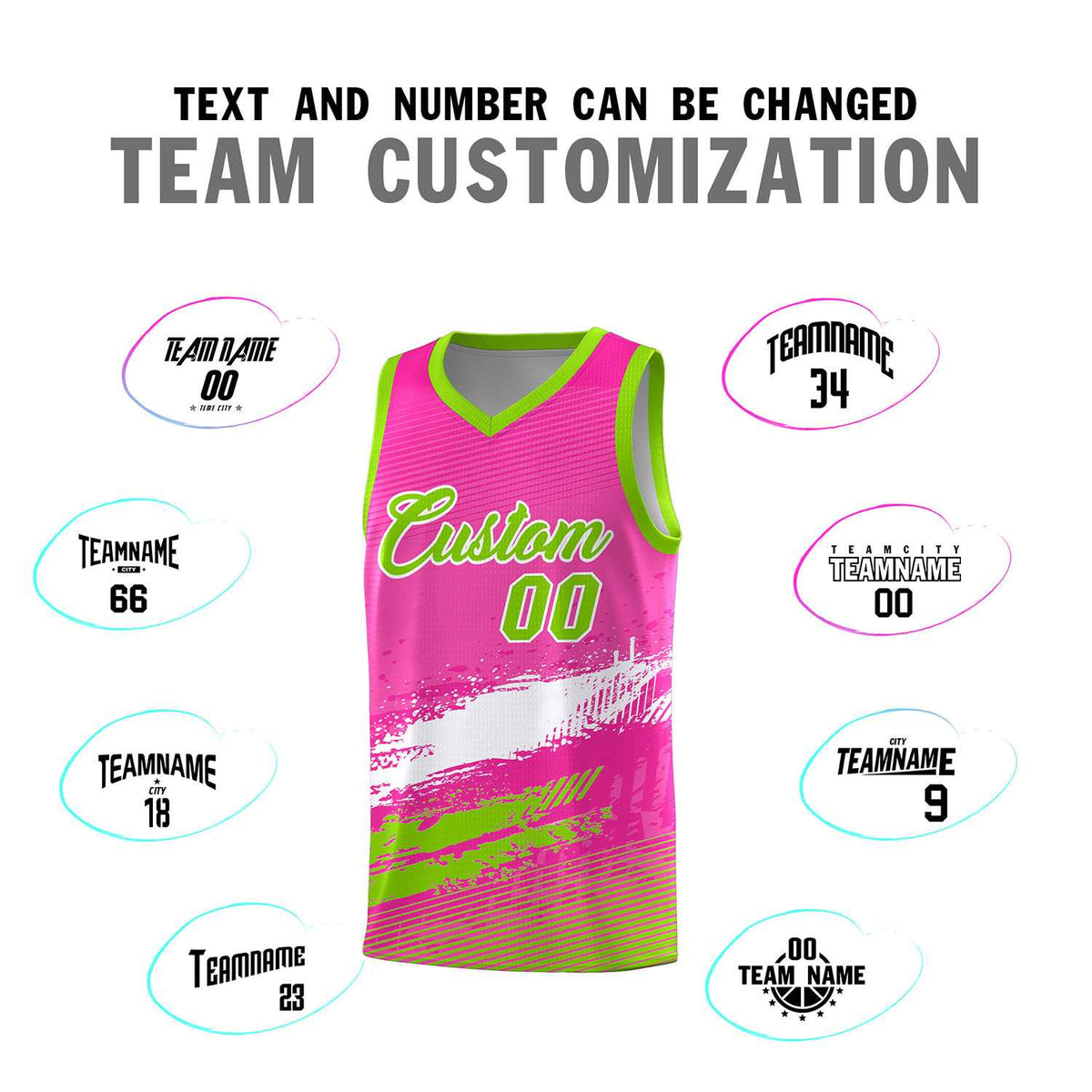 Custom Pink White and Neon Green Graffiti Pattern Sports Uniform Basketball Jersey|KXKSHOP