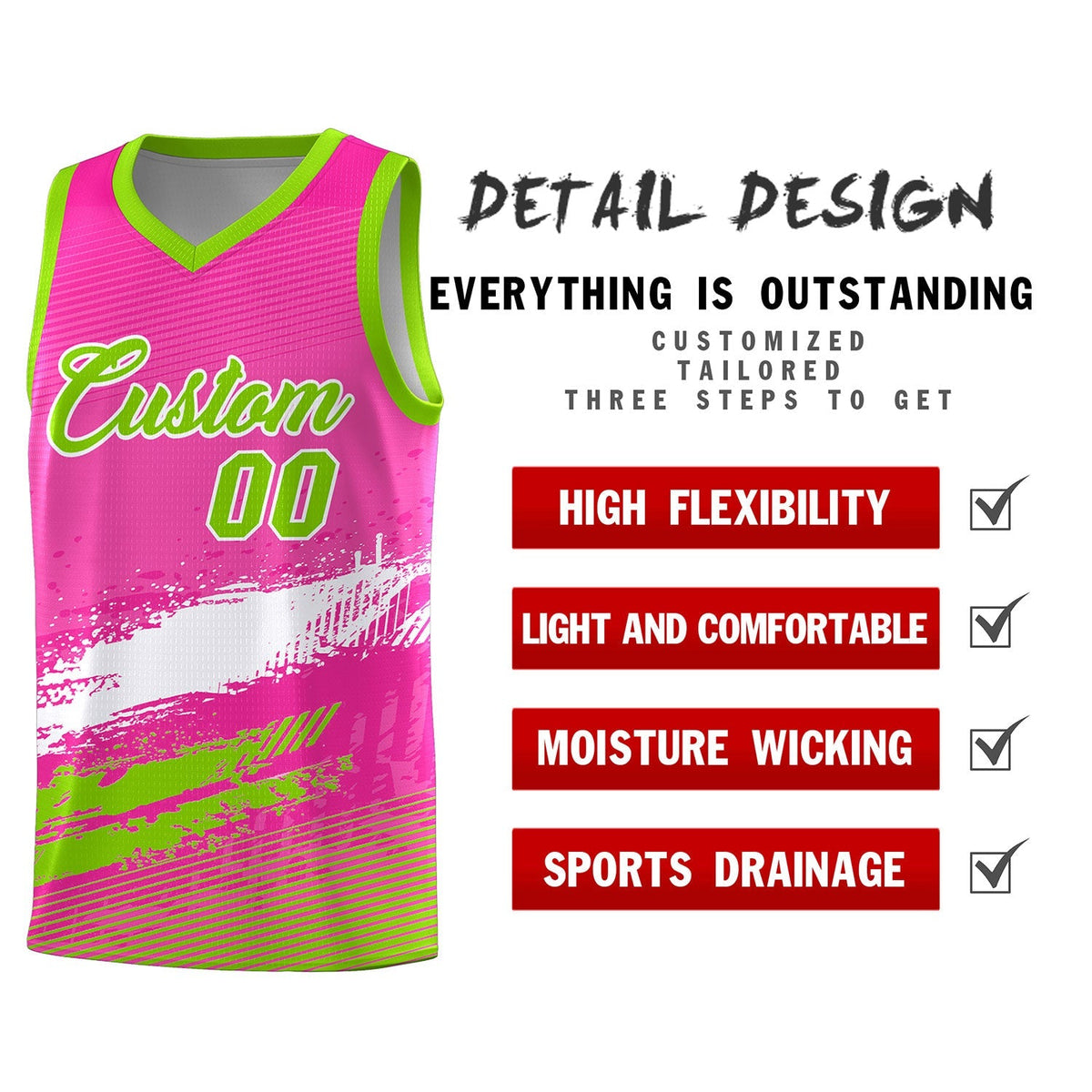 Custom Pink White and Neon Green Graffiti Pattern Sports Uniform Basketball Jersey|KXKSHOP