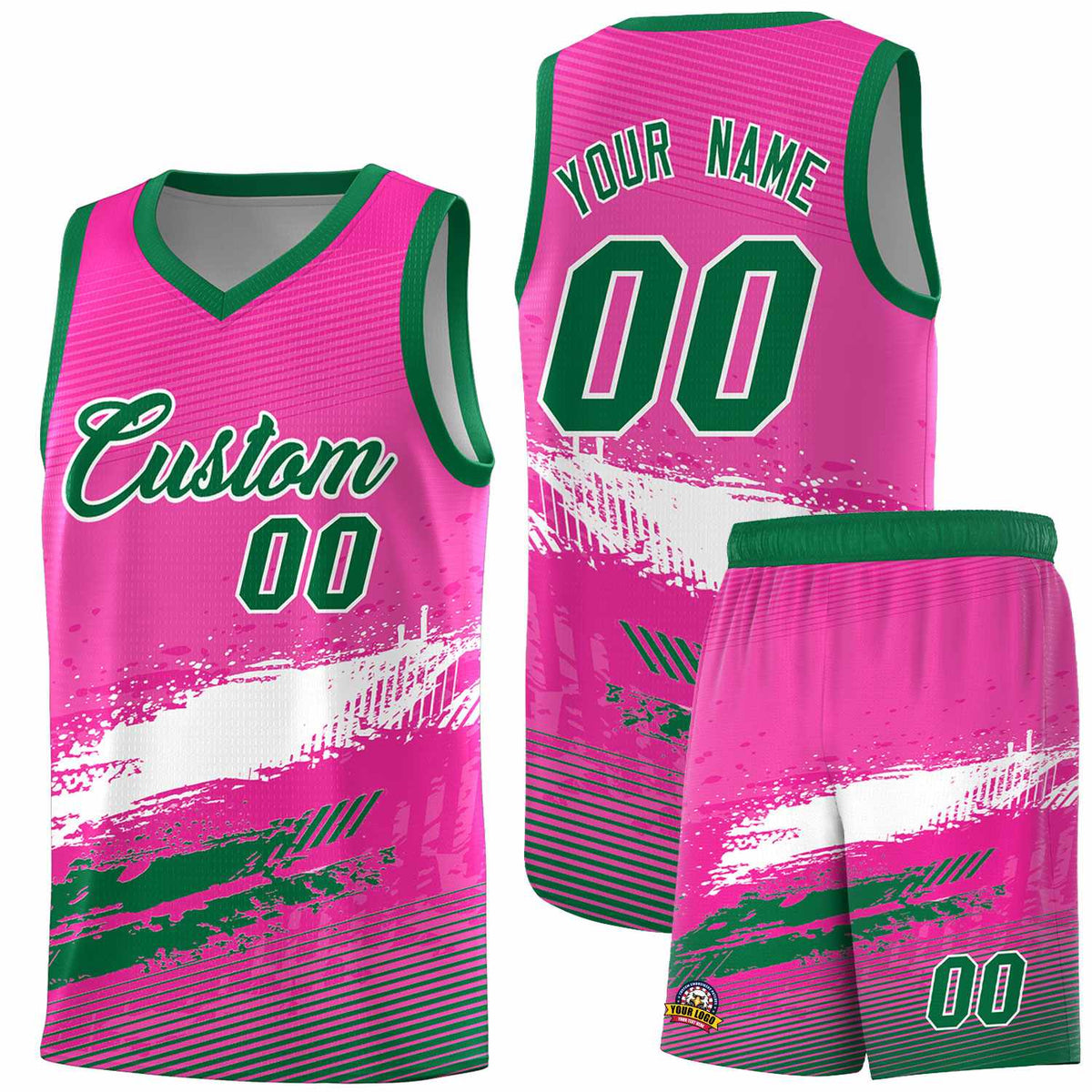 Custom Pink White and Kelly Green Graffiti Pattern Sports Uniform Basketball Jersey|KXKSHOP