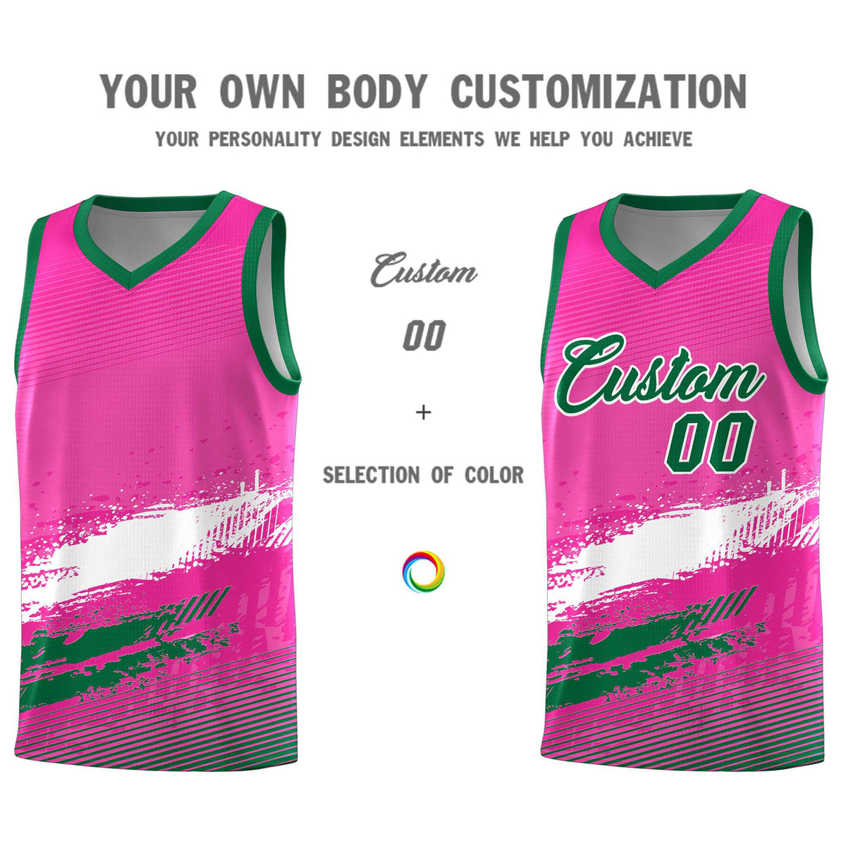 Custom Pink White and Kelly Green Graffiti Pattern Sports Uniform Basketball Jersey|KXKSHOP