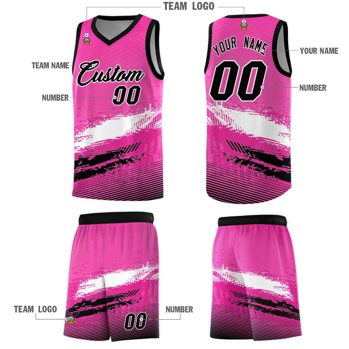 Custom Pink White and Black Graffiti Pattern Sports Uniform Basketball Jersey|KXKSHOP