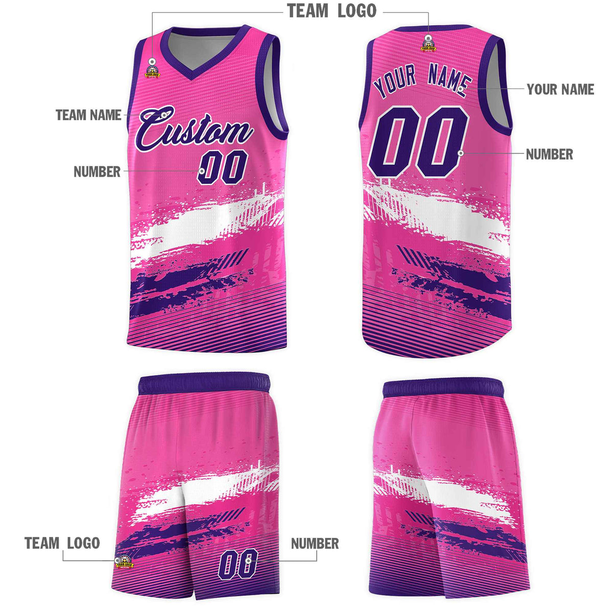 Custom Pink White and Purple Graffiti Pattern Sports Uniform Basketball Jersey|KXKSHOP