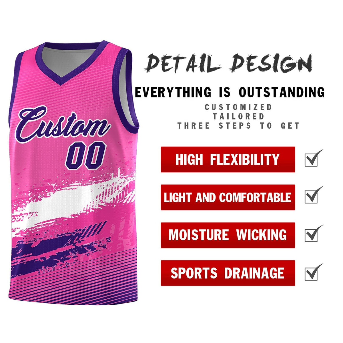 Custom Pink White and Purple Graffiti Pattern Sports Uniform Basketball Jersey|KXKSHOP
