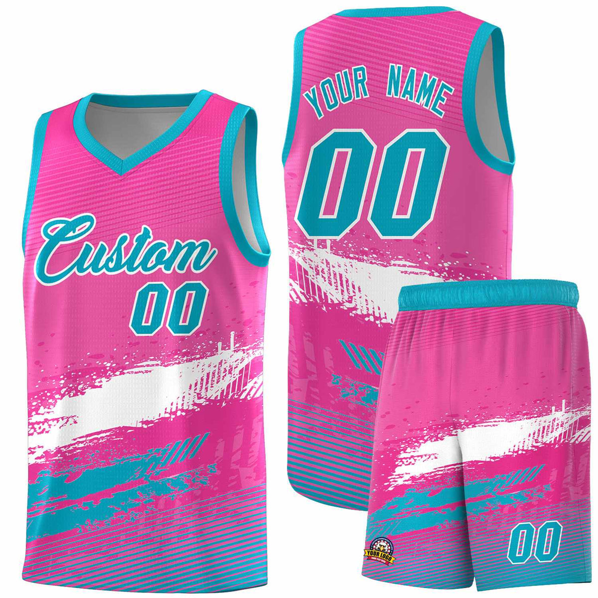 Custom Pink White and Sky Blue Graffiti Pattern Sports Uniform Basketball Jersey|KXKSHOP