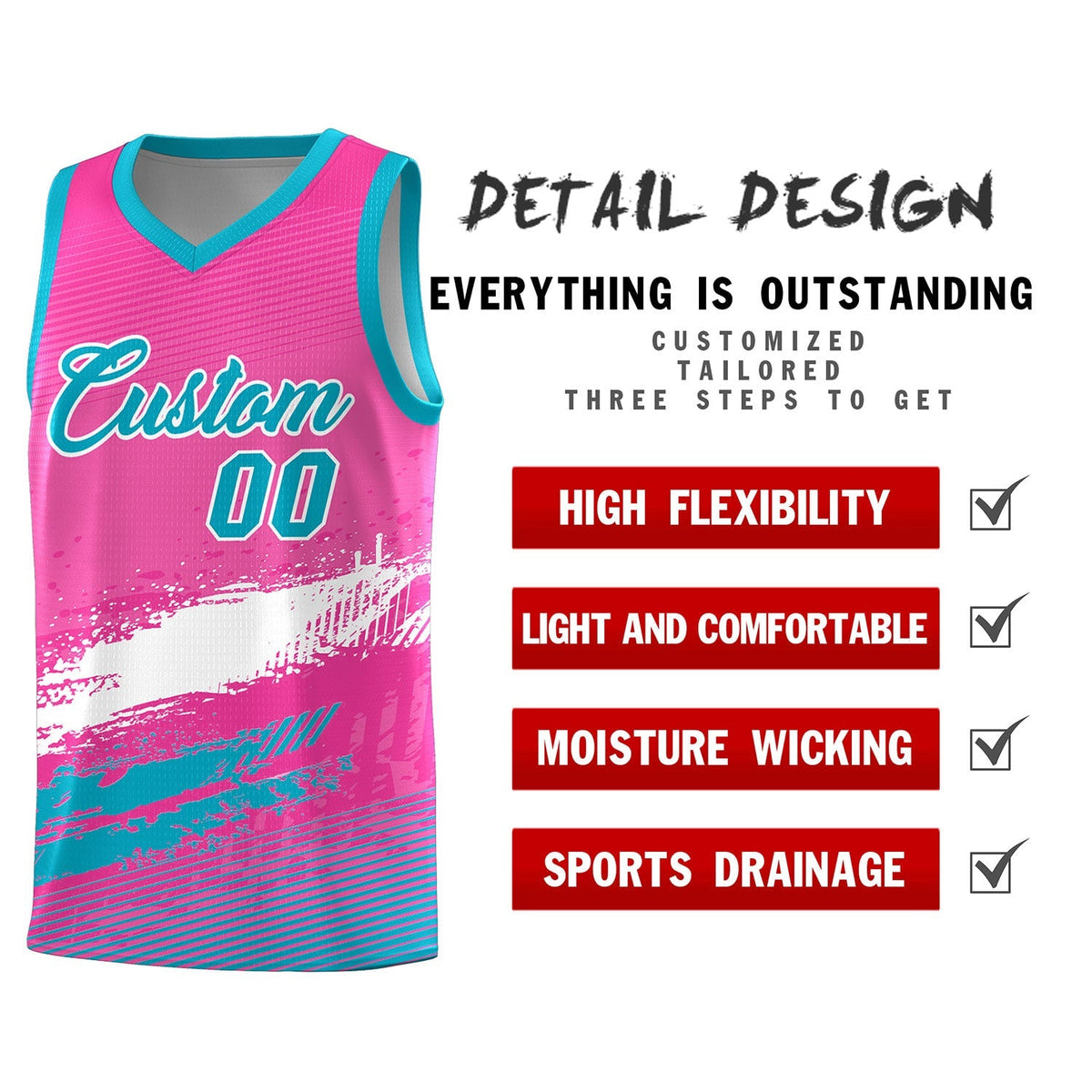 Custom Pink White and Sky Blue Graffiti Pattern Sports Uniform Basketball Jersey|KXKSHOP