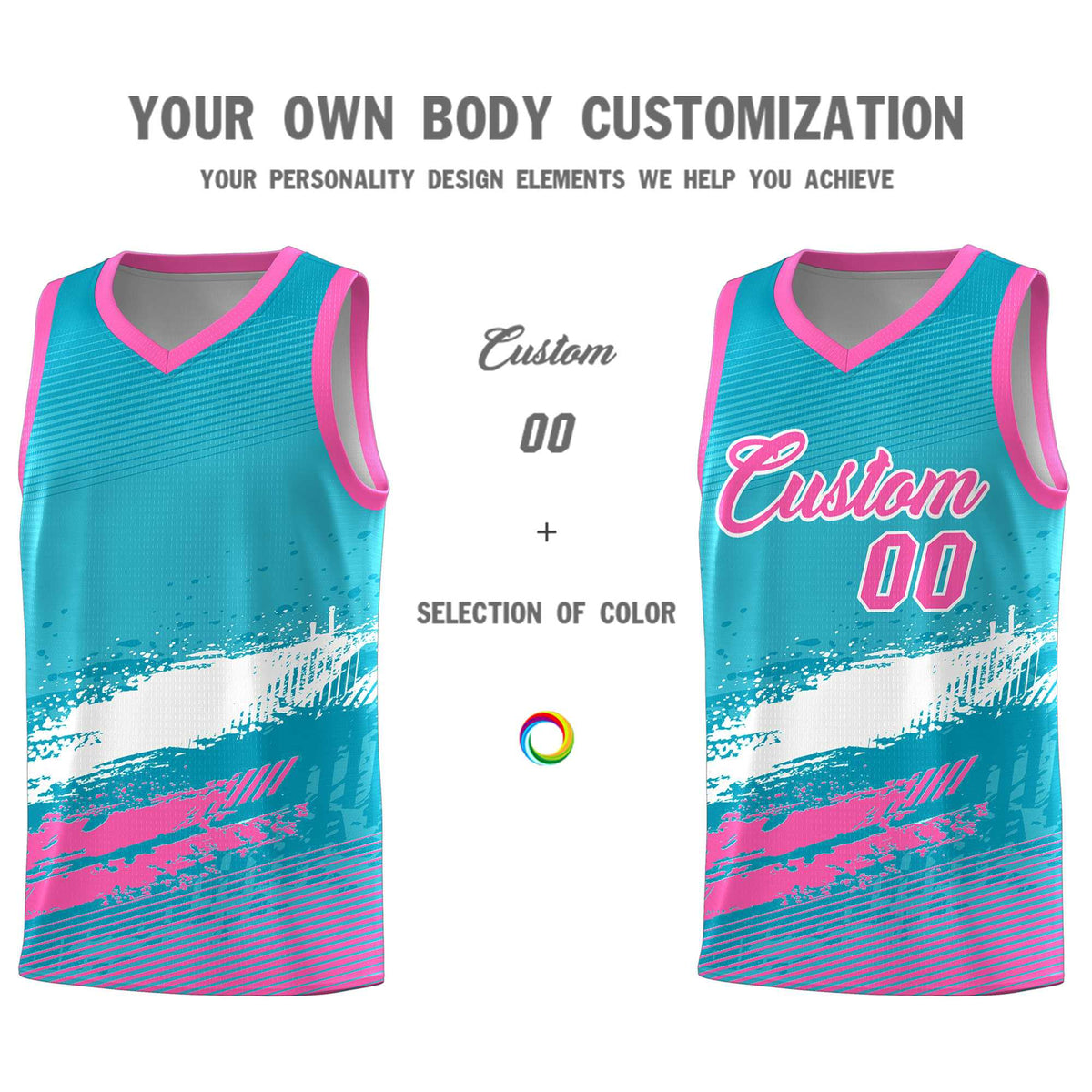 Custom Sky Blue White and Pink Graffiti Pattern Sports Uniform Basketball Jersey|KXKSHOP