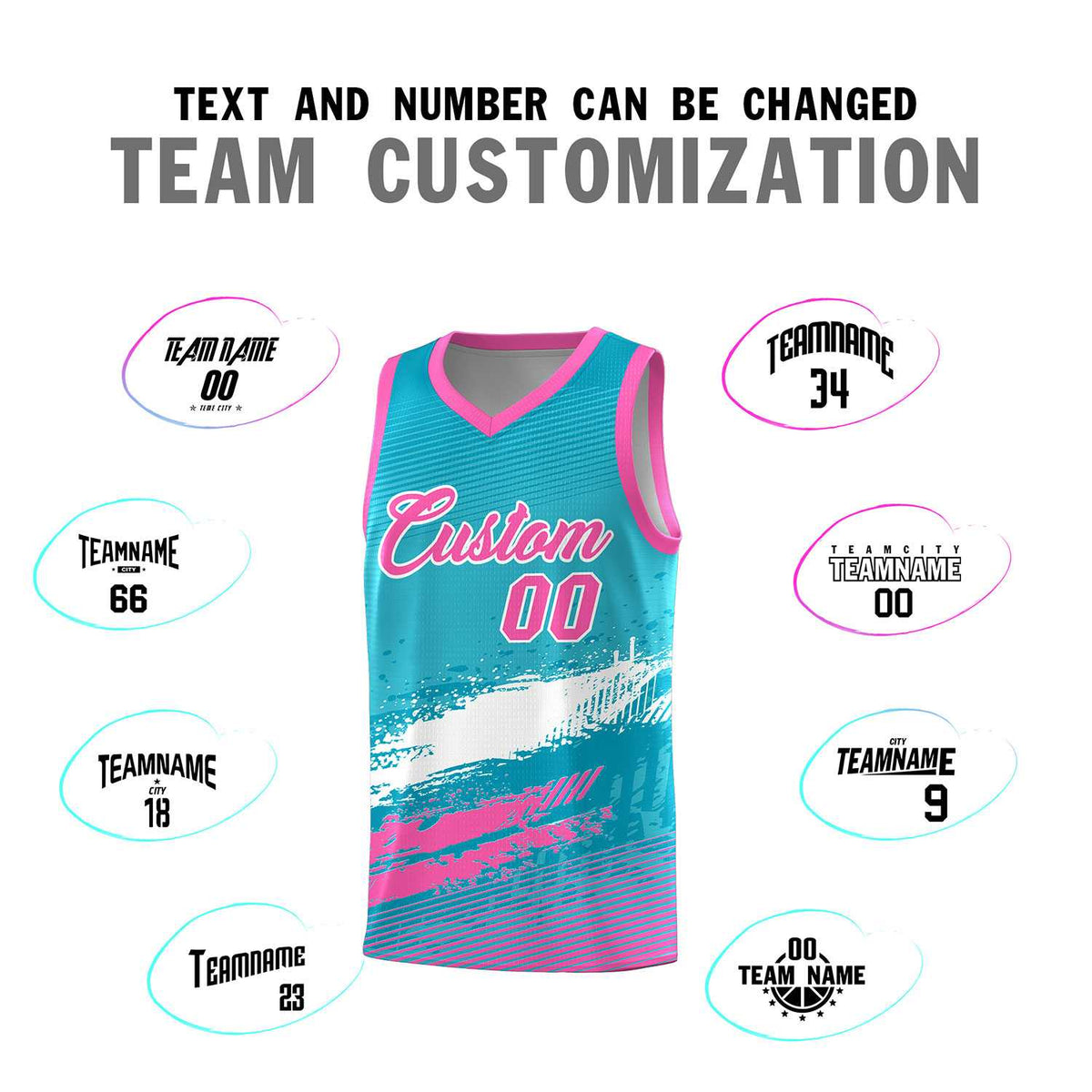 Custom Sky Blue White and Pink Graffiti Pattern Sports Uniform Basketball Jersey|KXKSHOP