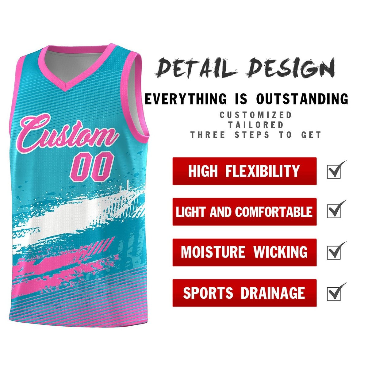 Custom Sky Blue White and Pink Graffiti Pattern Sports Uniform Basketball Jersey|KXKSHOP