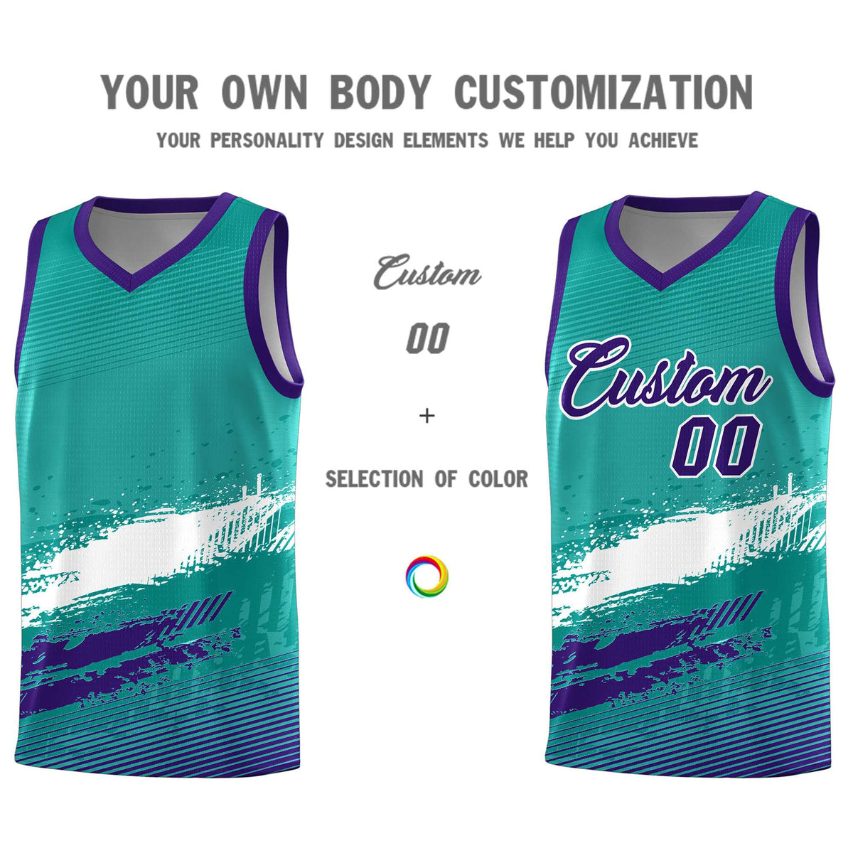 Custom Aqua White and Purple Graffiti Pattern Sports Uniform Basketball Jersey|KXKSHOP