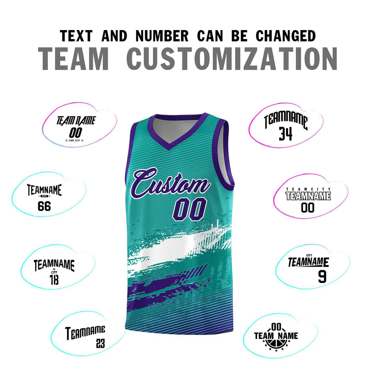 Custom Aqua White and Purple Graffiti Pattern Sports Uniform Basketball Jersey|KXKSHOP