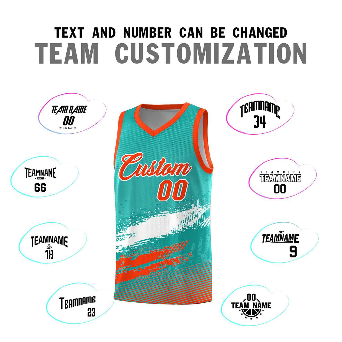 Custom Aqua White and Orange Graffiti Pattern Sports Uniform Basketball Jersey|KXKSHOP