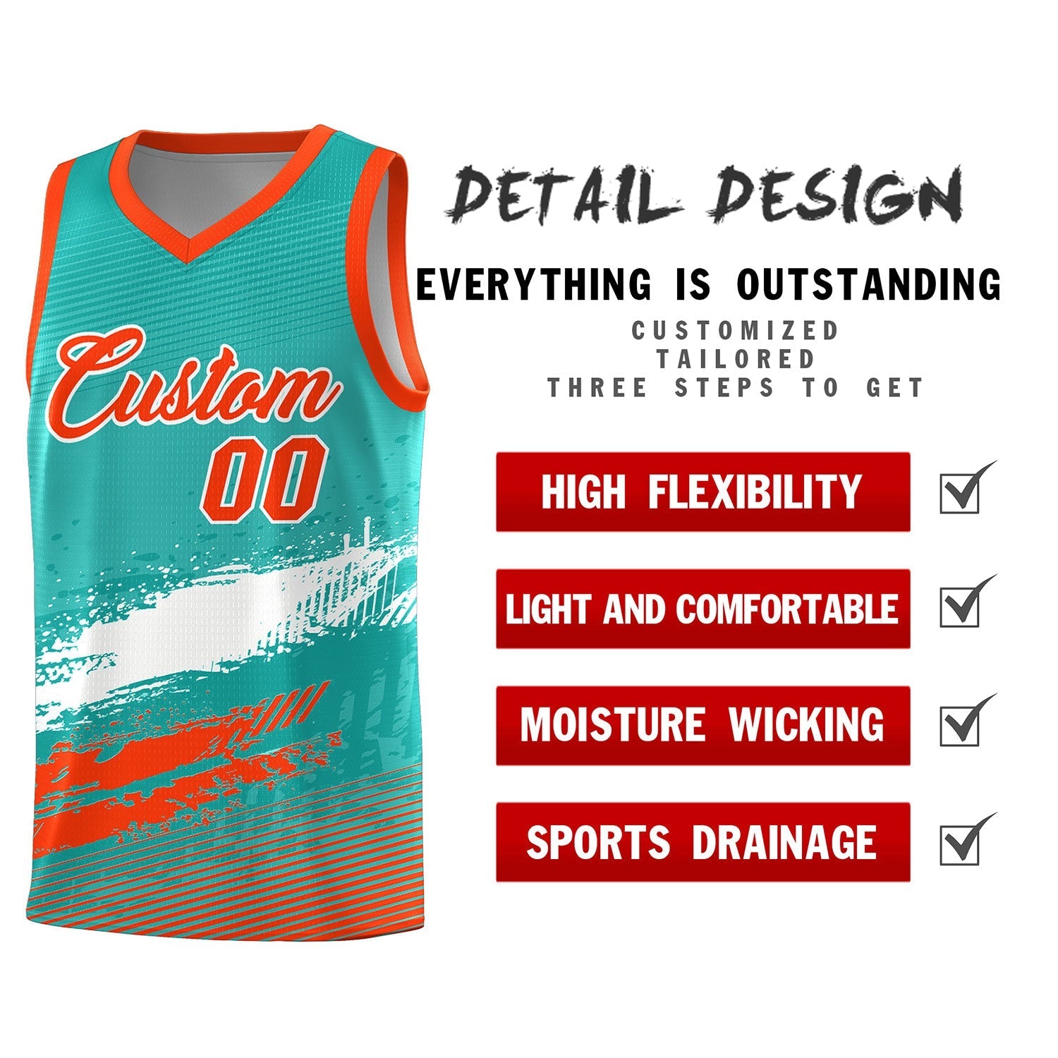Custom Aqua White and Orange Graffiti Pattern Sports Uniform Basketball Jersey|KXKSHOP