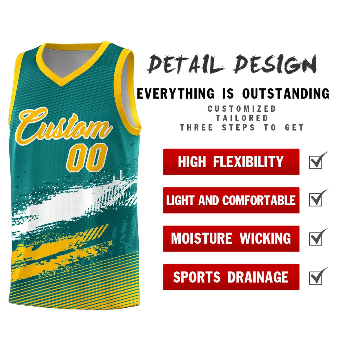 Custom Aqua White and Yellow Graffiti Pattern Sports Uniform Basketball Jersey|KXKSHOP