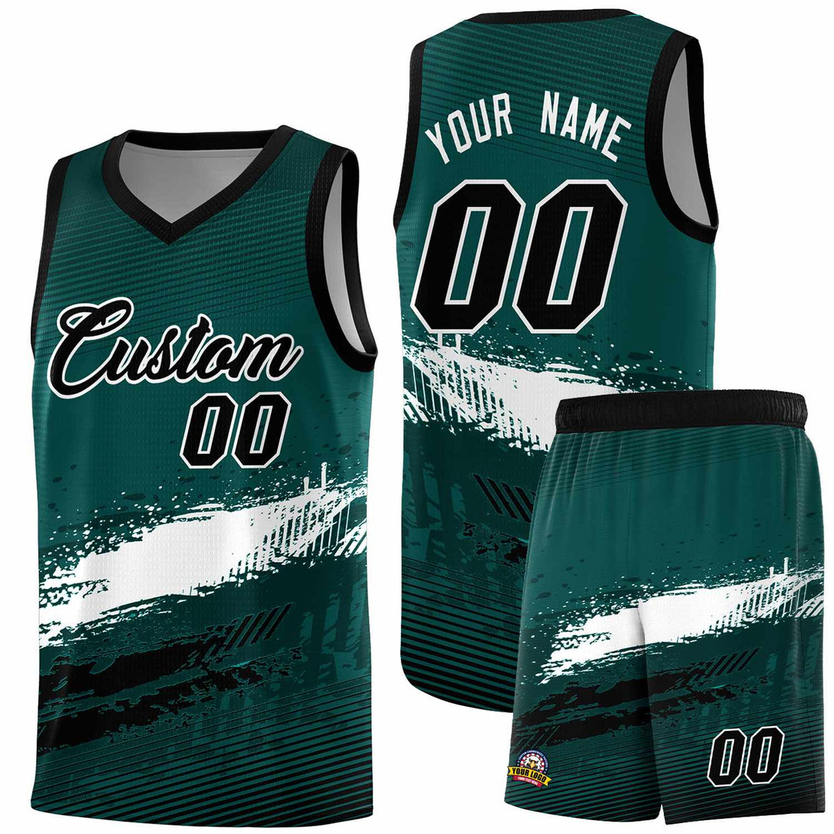 Custom Midnight Green White and Black Graffiti Pattern Sports Uniform Basketball Jersey|KXKSHOP