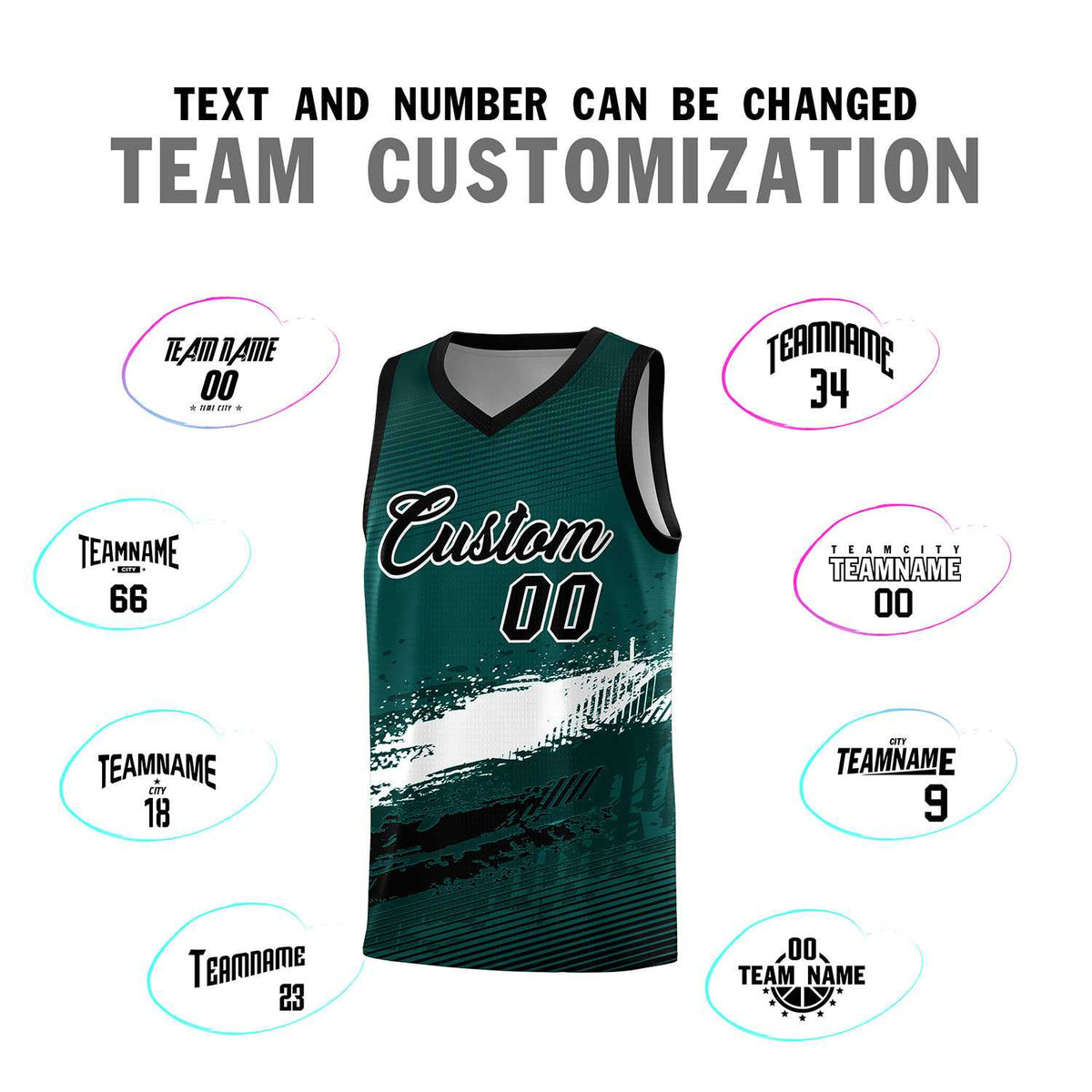 Custom Midnight Green White and Black Graffiti Pattern Sports Uniform Basketball Jersey|KXKSHOP