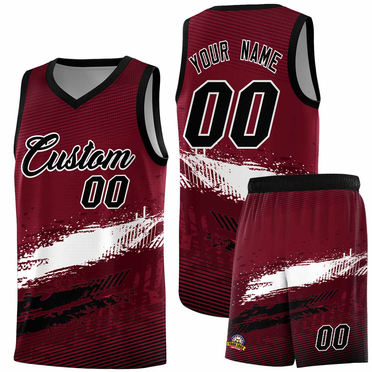 Custom Crimson White and Black Graffiti Pattern Sports Uniform Basketball Jersey|KXKSHOP