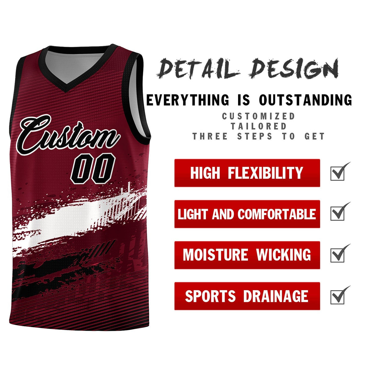 Custom Crimson White and Black Graffiti Pattern Sports Uniform Basketball Jersey|KXKSHOP
