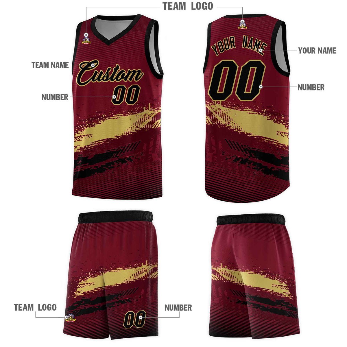 Custom Crimson Khaki and Black Graffiti Pattern Sports Uniform Basketball Jersey|KXKSHOP